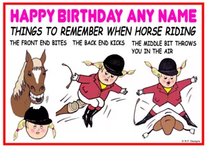 PERSONALISED HORSE PONY RIDER EQUESTRIAN GYMKHANA FUNNY JOKE BIRTHDAY/OTHER CARD - Picture 1 of 1