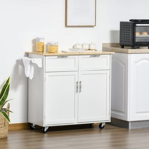 Rolling Kitchen Island Storage Kitchen Cart with Adjustable Shelves-White - Picture 1 of 11