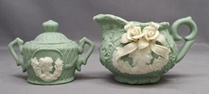 JTS International Jasperware Sage Green Miniature 2 Piece Vintage - Picture 1 of 10