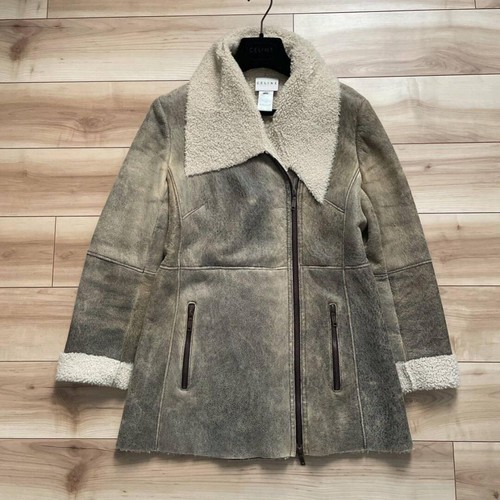 CELINE Cappotto Donna Pelle di Pecora Shearling Zip Giacca Esterno Beige Marrone Donna