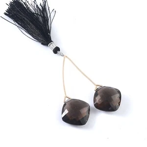 2er Set Kissenform natürlicher rauchiger Edelstein für Schmuck, AAA-Qualität - Bild 1 von 3