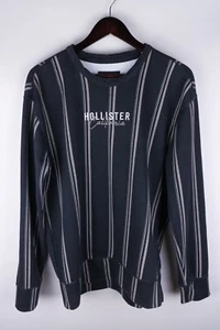 Hollister Men Sweatshirt Casual Black Striped Cotton Blend Pullover size M - Picture 1 of 6