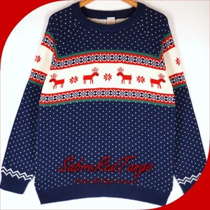 NWT HANNA ANDERSSON ADULT HOLIDAY FAIR ISLE SWEATER DEAR DEER ON NAVY BLUE L - Picture 1 of 4