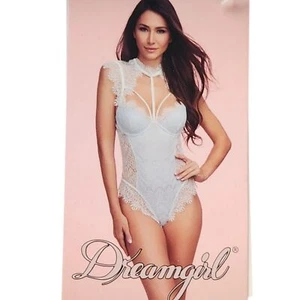 Dreamgirl Size XL High Neck Eyelash Lace Collared Teddy Bodysuit 10537 White - Picture 1 of 10