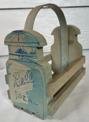 Sawmill Critters Vintage Wooden Bell Mason Jar HandCrafted Rustic Basket Caddy Cover