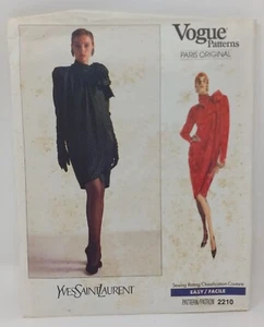 Vogue 1988 Paris Original Yves Saint Laurent Muster #2210 Kleid Größe 8 ungeschnitten - Bild 1 von 3