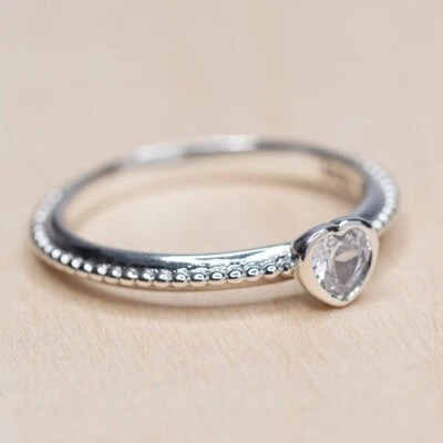 New Authentic Pandora Ring Clear One Love 190896CZ Size 52 W Tag & Suede Pouch - Image 1 of 4