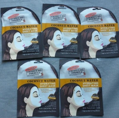 5 УПАКОВОК Palmers формула кокосового масла УВЛАЖНЯЮЩАЯ КОКОСОВАЯ ВОДА лист маска для лица  - Изображение 1 из 2