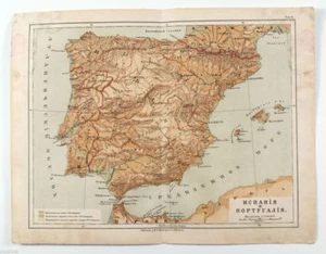 1910 Rusia Imperial ESPAÑA PORTUGAL Antiguo Ruso MAPA EN COLOR - Imagen 1 de 2