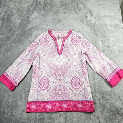 Robert Graham Top Womens Medium Pink Silk Beaded Embroidered Beachy Tunic NWOT - Image 1 of 4
