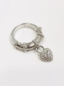Judith Ripka Signed CZ Heart Dangle Sterling Silver Ring SZ 6 BEAUTIFUL!! - Picture 1 of 7