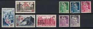 Reunion 1949 Stamps of France 1945-1951 Overprinted "CFA" and Surcharged