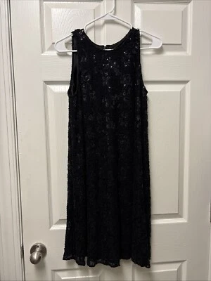 Vestido de noche de cóctel Carmen Marc Valvo negro con cuentas brillantes lentejuelas talla 4 Foto 1 de 4