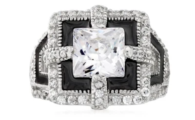 Lab-Created 5.91CT Cubic ZIrconia Art Deco With Black Enamel Ring In 935 Silver - Image 1 of 4