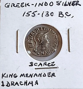 Scarce Ancient Indo Greek 1 Drachma Silver Coin, 155-130 BC - Picture 1 of 2
