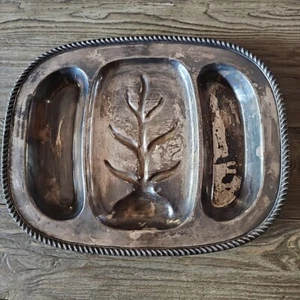 Tree Of Life Silverplate 19" X 15" Serving Tray Platter Divided Heavy Metal - Picture 1 of 10