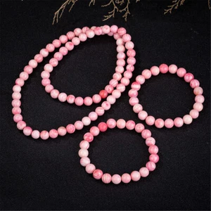 Fashion Natural Gemstone Pink Queen Conch Shell Round Beads Stretch Bracelet - Picture 1 of 11