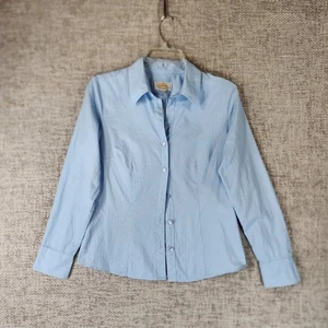 Talbots Fischgrät gestreift Langarm tailliert Bluse Damen 4 blau Karriere - Bild 1 von 11