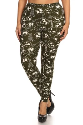 Women's Skulls And Bones Graphic Printed Knit Leggings - Image 1 of 4