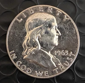 Moneda de medio dólar Franklin 1963 prueba 90 % plata acabado a prueba bonito atractivo visual - Imagen 1 de 6