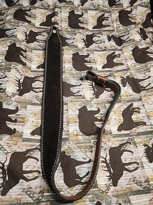 TOREL SUEDE LEATHER WHITE STITCHED SUEDE BACKED RIFLE SLING WITH SWIVELS  - Image 1 of 4