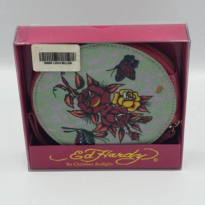 Bolso sin asas Ed Hardy mariposa y rosa tatuaje redondo rosa estilo Y2K Foto 1 de 4