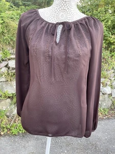 Vintage Brown New Look Sheer Long Sleeve Smock Top Hippy Boho 90s Y2K Milkmaid - Picture 1 of 9