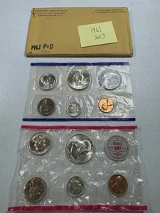 (1) 1961 US MINT SILVER P & D Set, in all OGP, w/ 90% SILVER COINS, SET 3 - Picture 1 of 6