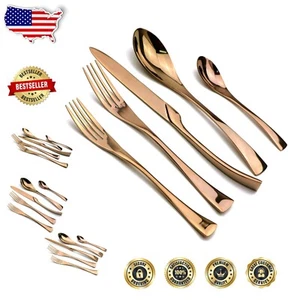 Luxury 20-Piece Rose Gold Stainless Steel Flatware Set for 4 – Dishwasher Safe - Picture 1 of 8