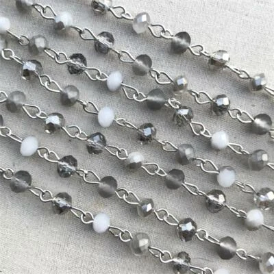 Rosario con cuentas de cristal gris plata cadena Eyepin 6x4 mm pies Q2 Foto 1 de 3