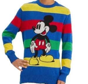 Disney Kids Unisex Retro Mickey Mouse Striped Long Sleeve Sweater Medium NWOT - Picture 1 of 6