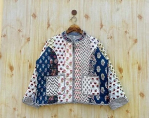 Multi Patchwork Cotton Quilted Unisex Jacket Floral Women's Clothes Jackets US - Picture 1 of 3
