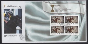 2010 Australia Melbourne Cup CARBINE Block of 4 Mini Sheet WCS FDC - Foto 1 di 1