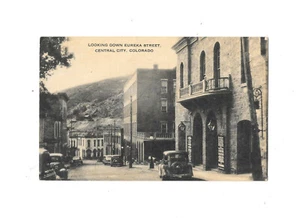 VTG 1940’s Postcard Eureka Street Central City CO B & W Sepia Old Cars Unused - Picture 1 of 2