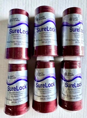 LOTS of 6 Coats 6110-430 Surelock Overlock Thread 3,000yd ea. -Ruby/Burgundy New - Image 1 of 4