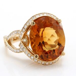 9.70 Carat Natural Madeira Citrine and Diamonds in 14K Solid Yellow Gold Ring