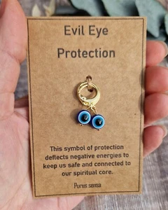 Evil Eye Earrings. Evil Eye Protection Earrings. Huggie Hoops. Gold - Picture 1 of 4