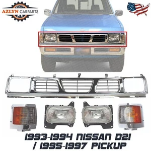 Grille Chrome + Headlights + Corner Lights For 1993-1994 Nissan D21/95-97 Pickup - Picture 1 of 10