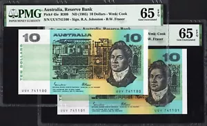 Australia 2 x 10 Dollars P45e R309 1985 Johnston Fraser PMG65 Gem UNC EPQ SET - Bild 1 von 5