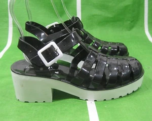 NEW Black 2 Heel  Fashion Jellies Jelly Beach Sandals Women Size  8 - Picture 1 of 4