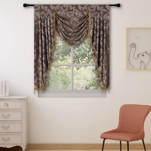 Swag Valance Curtain for Living Room Fancy Waterfall 1 Valance 41W x 49L Brown - Picture 1 of 12