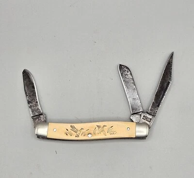 Vintage Schrade SC505 Scrimshaw 3 blade Stockman Duck Departure pocketknife USA - Image 1 of 4