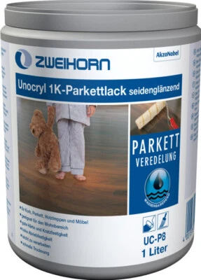 Zweihorn 1K-Wasser Parkettlack Unocryl UC-P8, 1 Ltr. Gebinde, seidenglänzend - Bild 1 von 2