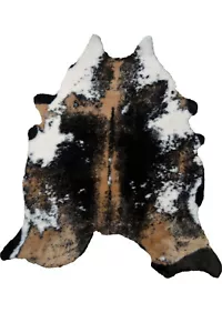 Small Faux Cowhide Rug Brown Black White 68x100cm Dining Living Room Bedroom - Picture 1 of 9