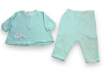 Conjunto de bebé vintage Nannekins de Nannette bordado gato 2 piezas azul aguamarina Foto 1 de 4