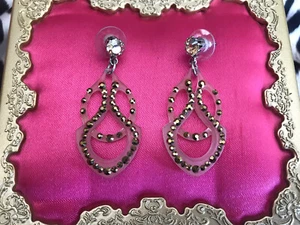 Tarina Tarantino Nouveau Art Deco Lucite Bronze Nude Swarovski Crystal Earrings - Picture 1 of 2