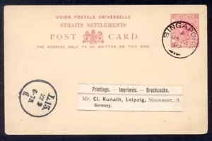 STRAITS & SETTLEMENTS 1897 QV 3c PC TO GERMANY - Picture 1 of 1