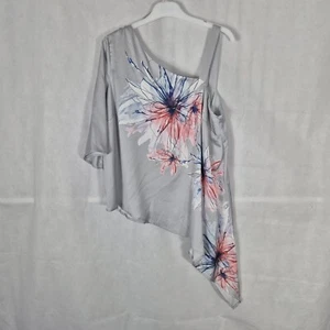 Ladies Top Size 14 Fenn Wright Manson Grey Blue Asymmetrical Blouse Party  - Picture 1 of 8