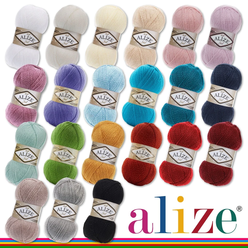 Alize 100 g filo effetto Sal Sim metallizzato glitter maglia filato 21 colori