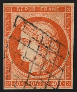 n°5, Cérès 1849, 40c orange, oblitéré grille noire - TB - Picture 1 of 2